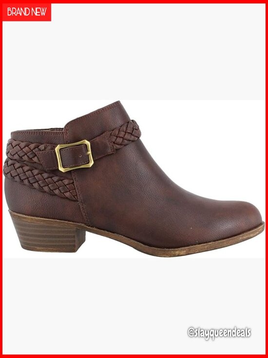 Women Ankle Boots with Stacked Heel, Zip Closure, Faux Leather